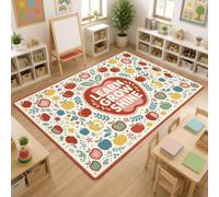 Fruits Area Rug, Garden Fanciful Flower Leaf Spring Red Soft Rectangle Carpet Stain Resistant Rugs for Classroom Library Hallway Decor 5' X 7'