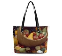 Fruits Basket Leather Tote Bag for Women Work Shoulder Purses with Zipper Waterproof Large Computer Shoulder Bag Fashion Ladies Shoulder Handbag Reusable Shopping Bags