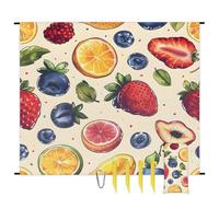 Fruits Beach Blanket Sandproof Waterproof Lightweight Beach Mat for Travel, Camping, Hiking, Picnic, Festivals with 4 Stakes, 1 Travel Carry Bag, 1 Carabiner