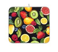 Fruits Black Fresh Dish mat Reusable Rectangle Small Dish Drainer with mat 16x18 Easy Clean Decorative Home Decor Essentials