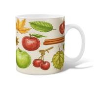 Fruits Ceramic Coffee Mug, Fall Rustic Cherries Cinnamon Fall Red Novelty Tea Mug with Handle Gift for Friendship Family Colleague Teachers Sweetheart Staff 11 Oz