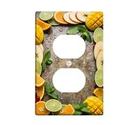 Fruits Duplex Outlet Covers Wall Plate, Tropical Fresh Mint Water Drops Summer Green Plastic Standard Size Double Power Outlet Cover Plate for Living Room Bedroom Home Office Decor