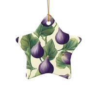 Fruits Fig Leaves Pattern Ceramic Christmas Tree Ornament, Double-Sided Printed Star Shape Porcelain Hanging Decoration, Elegant Holiday Keepsake for Xmas Tree Home Office Gift Exchange