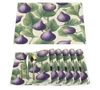 Fruits Fig Leaves Pattern Placemats Set of 6, Heat Resistant Polyester Linen Table Mats Washable Dining Placemats for Kitchen Dinner Table Holiday Party Decor Everyday Use