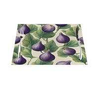 Fruits Fig Leaves Pattern Vinyl Placemats Set of 1, Heat-Resistant Washable Woven PVC Table Mats for Kitchen Dining Table Restaurant Party Holiday Gatherings