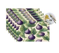Fruits Fig Leaves Pattern Vinyl Placemats Set of 6, Heat-Resistant Washable Woven PVC Table Mats for Kitchen Dining Table Restaurant Party Holiday Gatherings