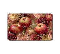 Fruits Floral Dish Drying Mats For Kitchen, Vintage Red Fruits Absorbent Rubber Drainer Mat, Autumn PU Leather Drying Pad For Counter Coffee Bar 12x20 Inch