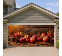 Fruits Garage Door Cover, Rustic Natural Pine Cone Leaf Fall Red Garage Wall Covering for Party Home Decor for Garden Yard Outside Indoor Party Backdrop 157x71 Inch