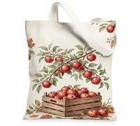 Fruits Harvest Orchard Illustration Autumn Canvas Tote Bag 13x15 Inch, Beige, 13x15 Inch