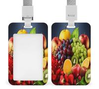 Fruits ID Badge Holder Waterproof Card Protector Push-Pull Slot Work ID Card Holder with Lanyard Personalized Detachable Card Holders for Office Corporate Use