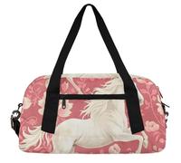 Fruits Leaves Kids Duffle Bag Boys Girls Small Sport Dance Gym Bag for Overnight Travel Weekender Carry On, Cute White Horse Flower, 18.5"L x 9.4"W x 7.8"H