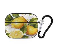 Fruits Lemon Earbuds Organizer Shockproof Protective Airpods Pro Cover with Carabiner Clip Anti Fall Carrying Earphone Case Cover for Airpods Pro 2nd Generation Black
