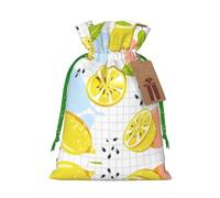 Fruits Lemon Print Christmas Drawstring Gift Bags Holiday Present Sack Xmas Decor Reusable Pouches