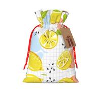 Fruits Lemon Print Christmas Gift Bag, Drawstring Christmas Bags Reusable Gift Bags With Name Tags