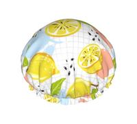 Fruits Lemon Print Double Layer Waterproof Shower Cap Women Men Reusable Bath Hair Caps Elastic Band