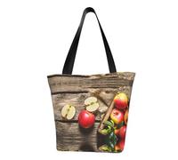 Fruits On Wood Floor Fashion Canvas Tote Bag With All Over Print Design,Large Reusable Shopper Tote With Double Handles,Beach Tote, Weekend Bag
