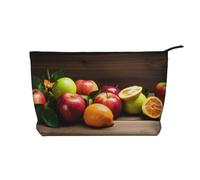 Fruits on Wood Floor Prints Corduroy Makeup Bag for Women Girls, Spacious Travel Cosmetic Organiser for Make-up, Toiletries & Essentials