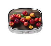 Fruits on Wood Printed Square Pill Organizer with 2 Compartments, Portable Mini Pill Box Pill Case for Medicine, Vitamin, Fish Oil, Supplements
