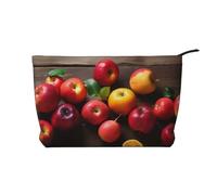 Fruits on Wood Prints Corduroy Makeup Bag for Women Girls, Spacious Travel Cosmetic Organiser for Make-up, Toiletries & Essentials