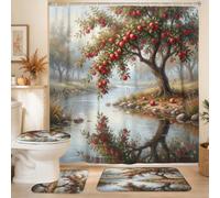 Fruits Orchard River Landscape Tree Autumn Shower Curtain Sets