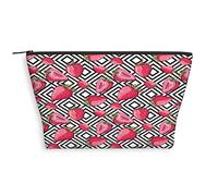 Fruits Print, Cosmetic Bags Makeup Bag,Strawberries on Striped Pattern,for Purse Travel Zipper Pouch for Women Organizer Bag,Black Pink