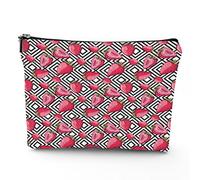 Fruits Print,Linen Cosmetic Bag for Women Makeup Bag,Strawberries on Striped Pattern,Organizer Makeup Pouch for Purse Water Resistant Gift,Black Pink,7x9in