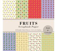 Fruits Scrapbook Paper Bold and Colorful: 20 Double-Sided Sheets with Bananas, Cherries, Strawberries and Grapes | Perfect for DIY Paper Crafts, ... and Mixed Media | 8.5x8.5 in (21.59x21.59 cm)