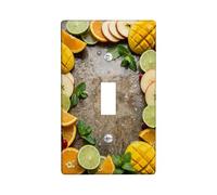 Fruits Single Light Switch Cover Plate, Tropical Fresh Mint Water Drops Summer Green Plastic Standard Size Switch Plate Decorative for Bedroom Bathroom Kitchen Entrance Decor (Single)