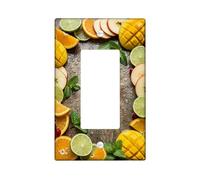 Fruits Single Rocker Light Switch Cover, Tropical Fresh Mint Water Drops Summer Green Plastic Standard Size Accents Wall Switch Plates for Living Room Bedroom Home Office Decor
