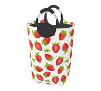 Fruits Strawberries Strawberry Pattern, Laundry Hamper, Collapsible Laundry Basket Large Durable Storage Bin with Handles 50L
