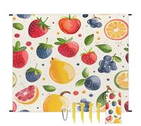 Fruits Strawberry Lemon Beach Blanket Sandproof Waterproof Lightweight Beach Mat for Travel, Camping, Hiking, Picnic, Festivals with 4 Stakes, 1 Travel Carry Bag, 1 Carabiner