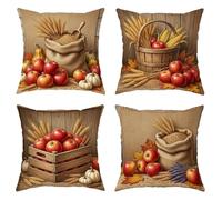 Fruits Throw Pillow Covers Set of 4, Rustic Farmhouse Pumpkins Wheat Fall Red with Hidden Zipper Couch Pillow Covers for Living Room Bedroom Loft Office Car Decor 12x12 Inch