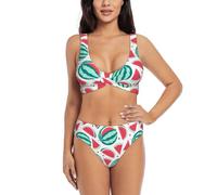 Fruits Watermelon Print Fashionable Sporty Bikini Set Women Swimwear Beach Vacations Summer Pool Parties Black