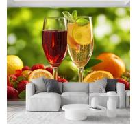 Fruits Wine Panorama Photo Wallpaper 350 x 256 cm Non-Woven Art Wall Mural, Summer Drinks Wall Mural for Kitchen Bar Dining Room Tv Sofa Background Photo Wallpaper
