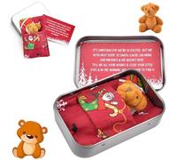Fruitwealth Little Worry Bear in A Box, Christmas Plush Little Bear, Mini Brown Fluffy Stuffies, Mini Stuffed Worry Bears Key Chain, Positive Christmas Birthday Gifts for Everyone