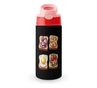 Fruity and Savory Toast Bread Cute Water Bottle with Straw Lid Stainless Steel Drink Tumbler Insulated Flip Top Cups 350ml