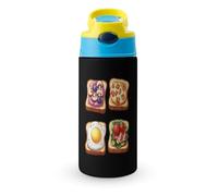 Fruity and Savory Toast Bread Cute Water Bottle with Straw Lid Stainless Steel Drink Tumbler Insulated Flip Top Cups 350ml