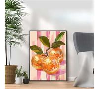 Fruity Disco Ball Prints, Funky Kitchen Wall Art, Colourful Fruit Prints, Retro Groovy Kitchen Decor, Fun Food-Themed Artwork (Orange Disco Ball, A4 Black Framed)