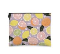 Fruity Makeup Bag, Colorful Citrus Pattern Cosmetic Travel Pouch for Women, Portable Zipper Organizer, Summer Festival Gift Toiletry Case, Violet, 7x9 Inch, Citrus