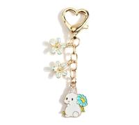 FRULX Cute Blue Floral Rabbit Keyring with Small Flower Charm, Creative Gift for Women, Friends, Sister, Mum or Girlfriend, Birthday, Friendship Gift, Bag Accessory