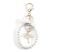 FRULX Personalised Cute Keychain for Women, Unique Friendship Gifts, Creative Pearl Bow and Ballerina Girl Design Keyring Charm for Bags, Birthday Gifts for Sister, Friends (White)