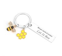 FRULX Personalized Stainless Steel Keychain with Cute Bee Charm,Personalised Stainless Steel Thank You Gift for Women,Friendship Keyring,Unique Teacher Gifts,Bee Gift for Sister,Teacher Keychain