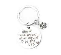 FRULX Stainless Steel Inspirational Keychain with Cute Flower Charm,Personalised Gifts, And Stylish Keyrings for Women,Ideal for Appreciation and Daily Use,She Believed She Could so She Did Keychain