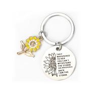 FRULX Stainless Steel Inspirational Keychain with Sunflower Pendant,Cute Personalized Name Keychain for Women,Good Luck Gifts for Christmas, Mother's Day and Halloween,Small Keychain Accessories