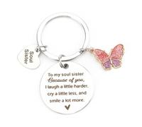 FRULX Stainless Steel Keychain with Butterfly Pendant,Gift for Sisters and Friends,Celebrate Birthdays,Graduations,Inspirational 'to My Soul Sister' Keepsake,Unique Gifts for Women,Positive Gifts
