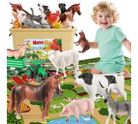 FRUSE Farm Animals Toys with 120x80cm Large Activity Play Mat,38 PCS Farm Play Sets with Realistic Animal Figures,Tractor Toy and Fence,Educational Learning Farm Toys for Kids 3 4 5 Years Olds
