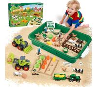 FRUSE Play Sand Farm Animal Toys,Sand Box Toys Set for Toddlers w/1 KG Play Sensory Sand, Farm Toy Figures and Tractor Truck Playset,Sensory Sandbox with Cover for Boy Girl Kid Age 3 4 5 6 7 8 9