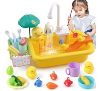 FRUSE Play Sink with Running Water, Toy Kitchen Sink with Electric Faucet,Play Kitchen Accessories,Fishing Game,Role Play Food Water Toys,Dishwasher Playing Toy for Boys Girls(Yellow)