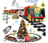 FRUSE Remote Control Christmas Train Set,Electric R/C Train Toy for Kids w/Smokes,Lights & Sound,Railway Kits w/Steam Locomotive Engine,Cargo Cars & Tracks,Present for 3 + Year Old Kids