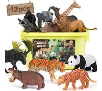 FRUSE Safari Animal Figures Toys with 12 PCS Jumbo Zoo Animals for Kids 3-5 | Wild Zoo Animal Toys, Realistic African Jungle Playset, Tiger, Lion, Storage Box, Toddler Learning Toys, Gifts for Kids